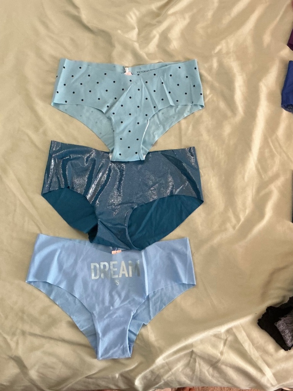 Victoria’s Secret lot of 3 blue no-show panties